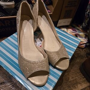 Benjamin Walk Glittering Gold Peep-Toe Heels